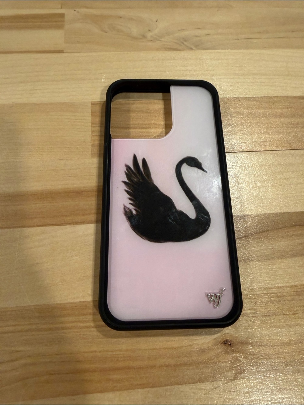 iPhone 15 Pro Max Wildflower Pink Phone Case with Black Swan Design